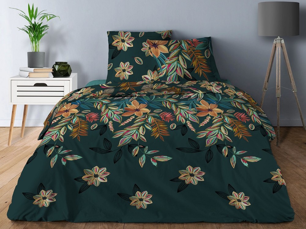 Housse de couette verte fleurie 220x240